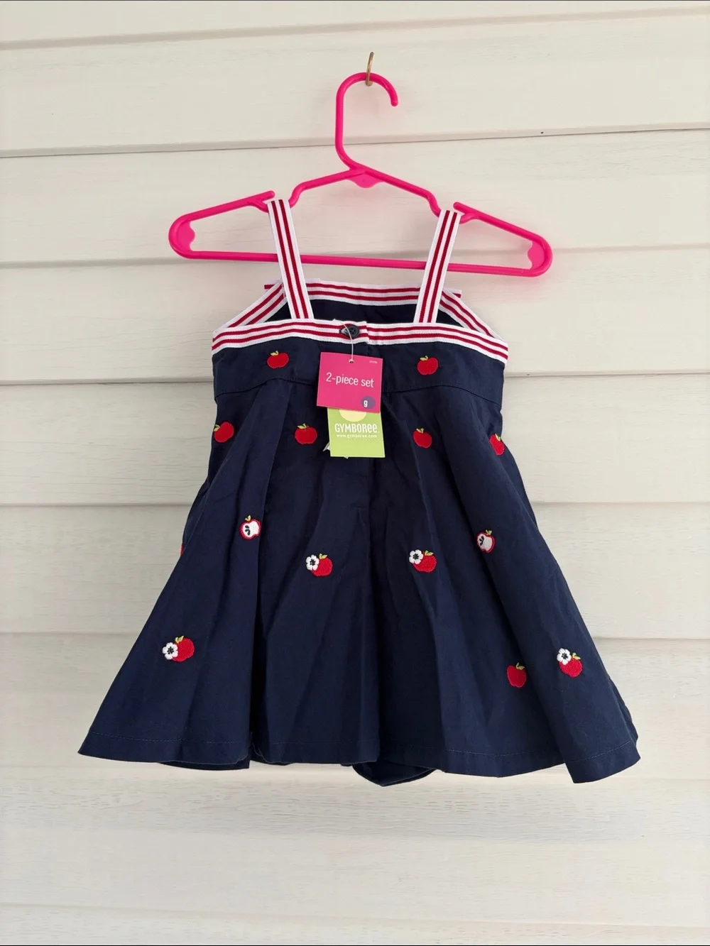 Gymboree Vintage Y2K Apple Dress 6-12 Months NWT Navy Cotton Baby Dress
